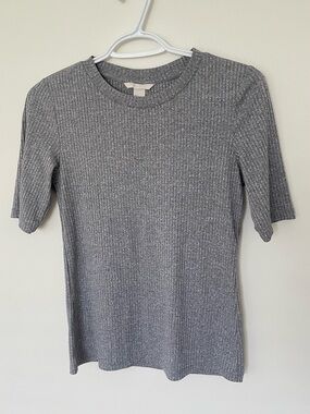 H&M Short Sleeve Ribbed Crewneck Top - Gray